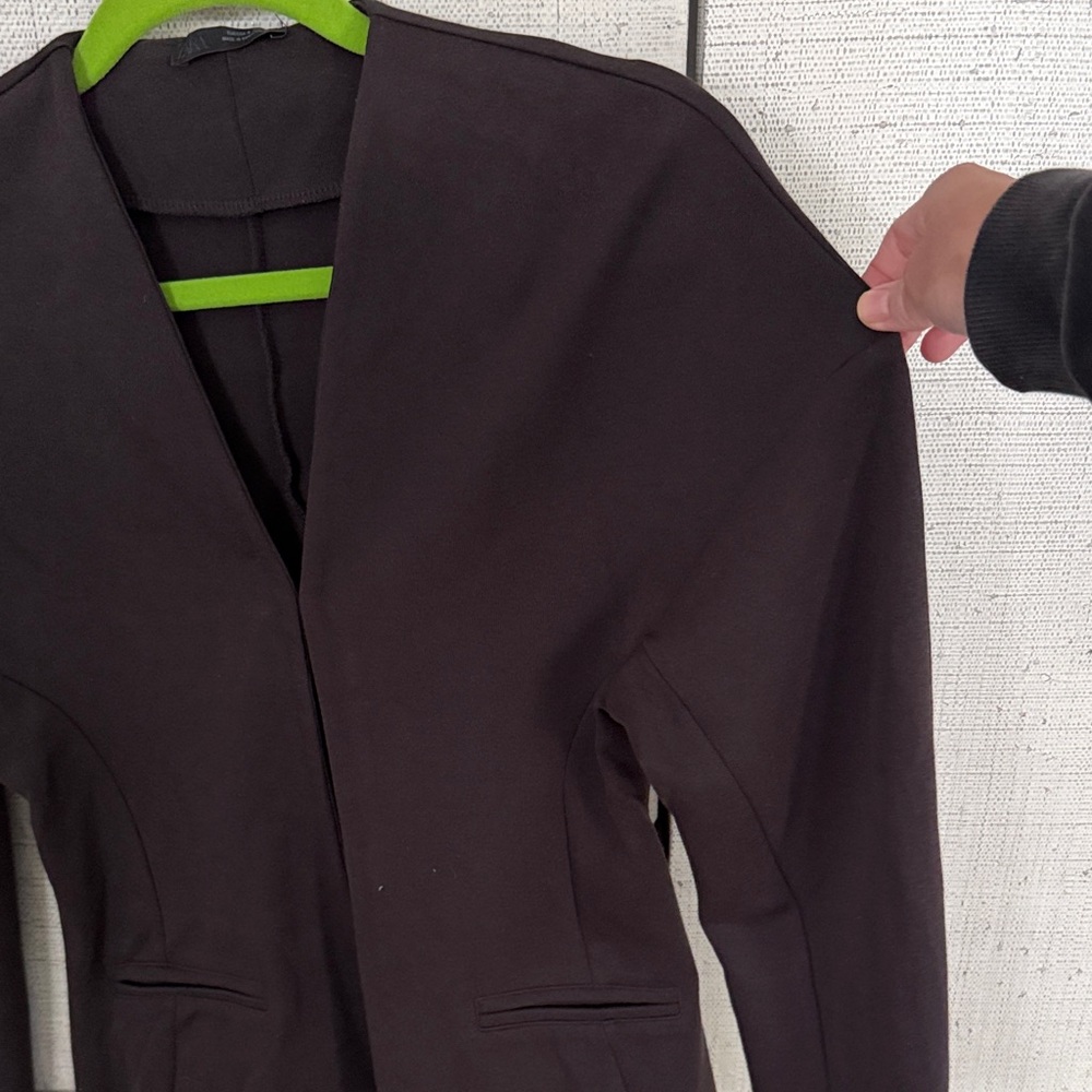 Zara Women's Cocoon Shape Dark Brown Blazer - Picture 3 of 7